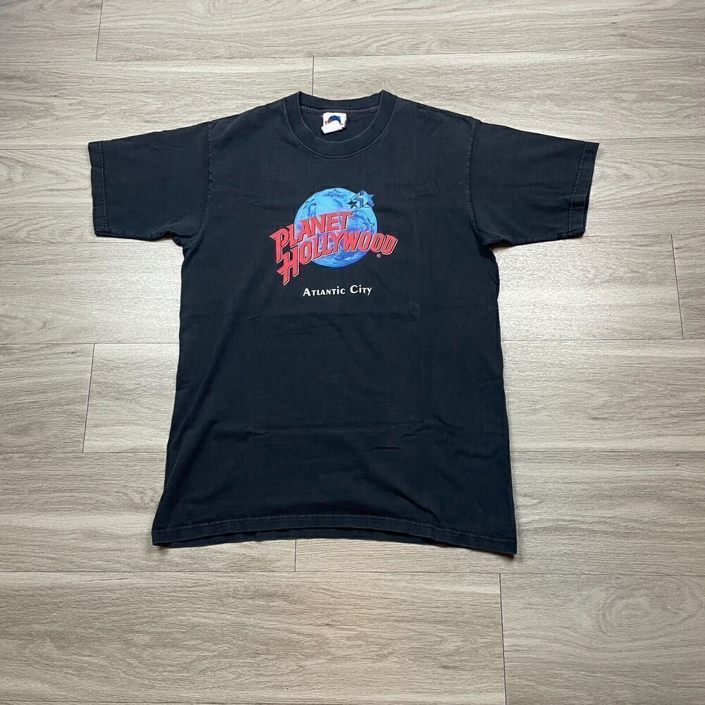 Vintage  Shirt Mens Medium Black Planet Hollywood Atlantic City 1991